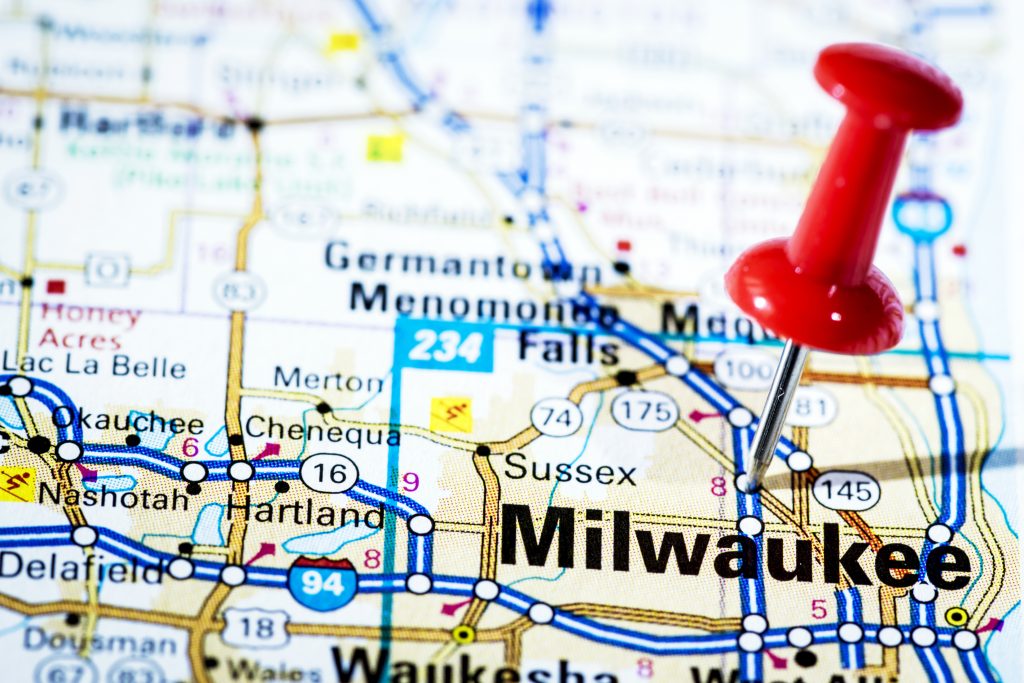 US cities on map series: Milwaukee, Wisconsin