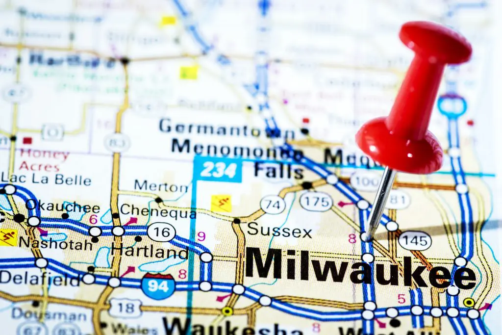 US cities on map series: Milwaukee, Wisconsin